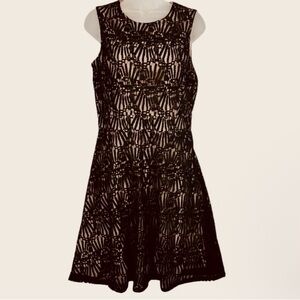 Tommy Hilfiger black lace over beige logo zipper sleeveless dress NWOT W…